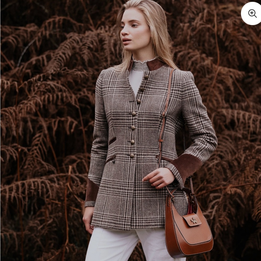 Welligogs Balmoral Tailored Wool Jacket Brown Tweed Check Pattern UK 18 - NWT